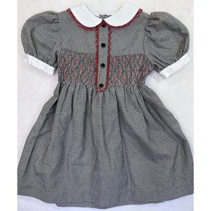 Baby Togs Smocked Dress Black Check Red Trim Girls 5 Puff Sleeve